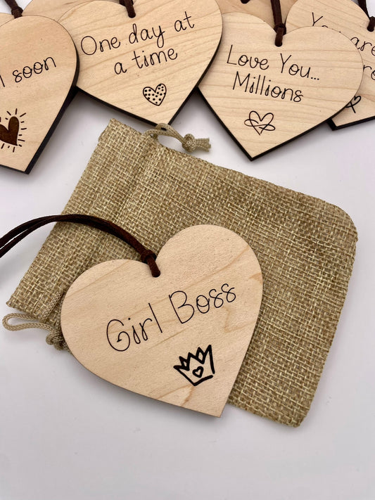 'Girl Boss' Wooden Hanging Heart